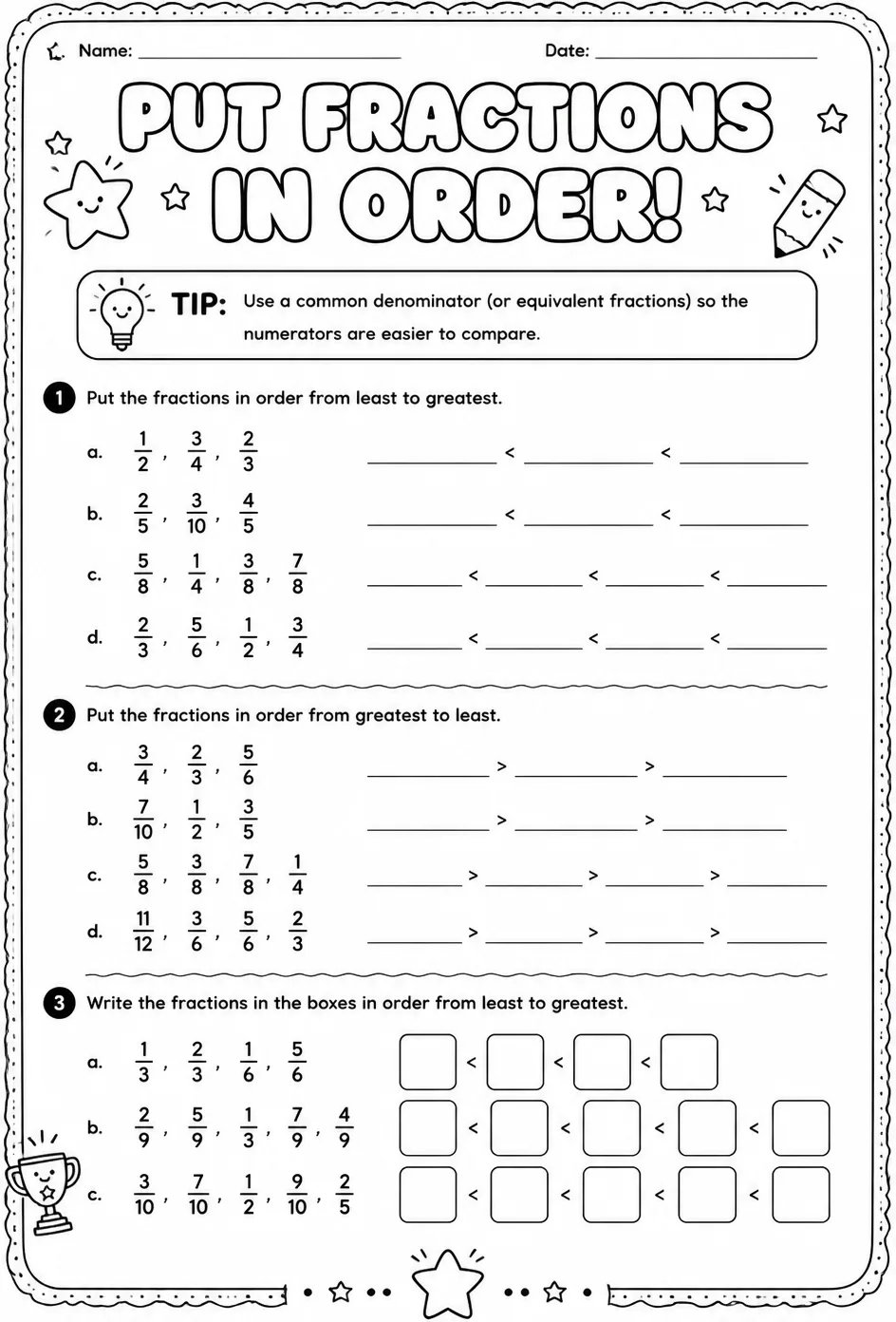 Put fractions in order