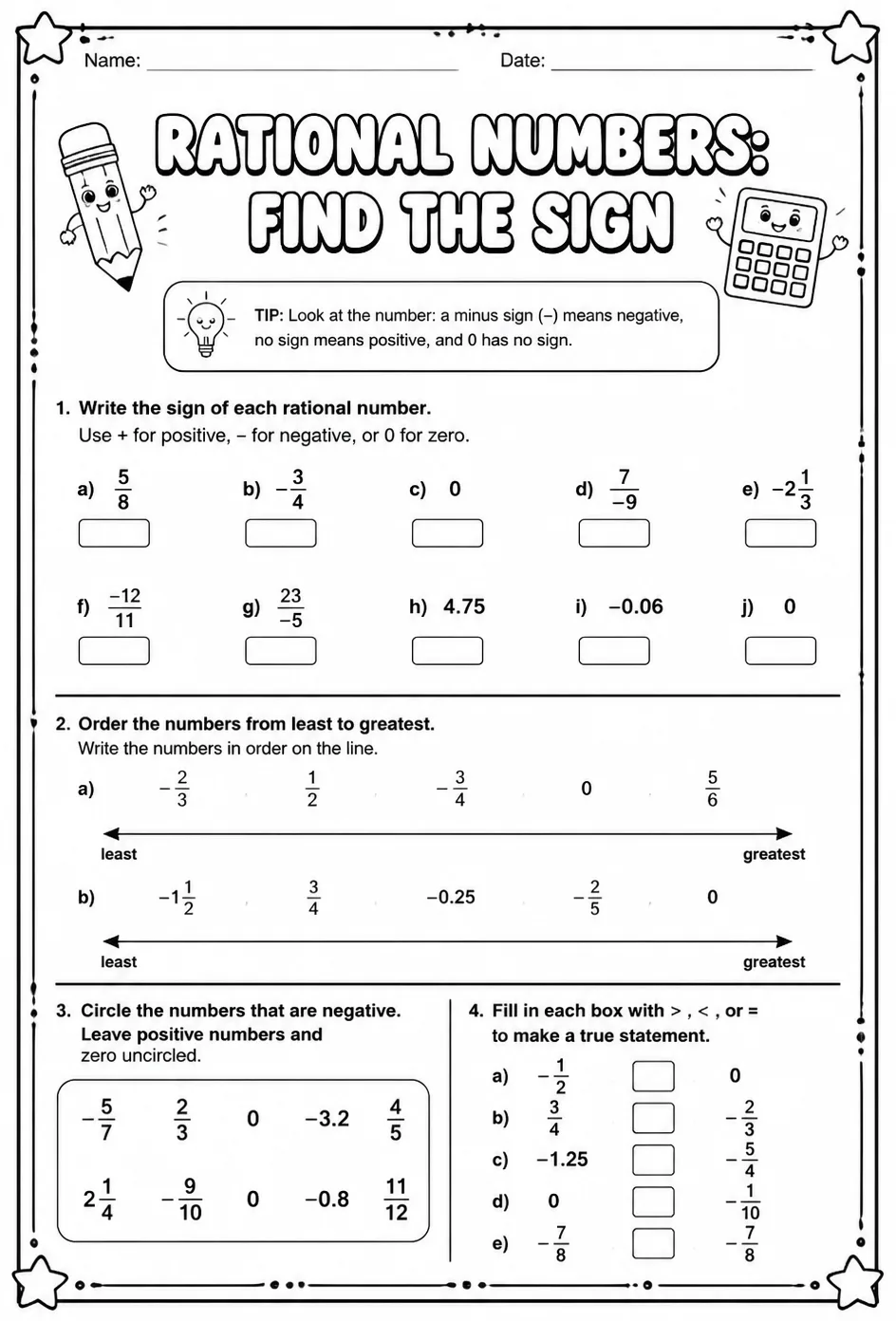 Rational numbers: find the sign