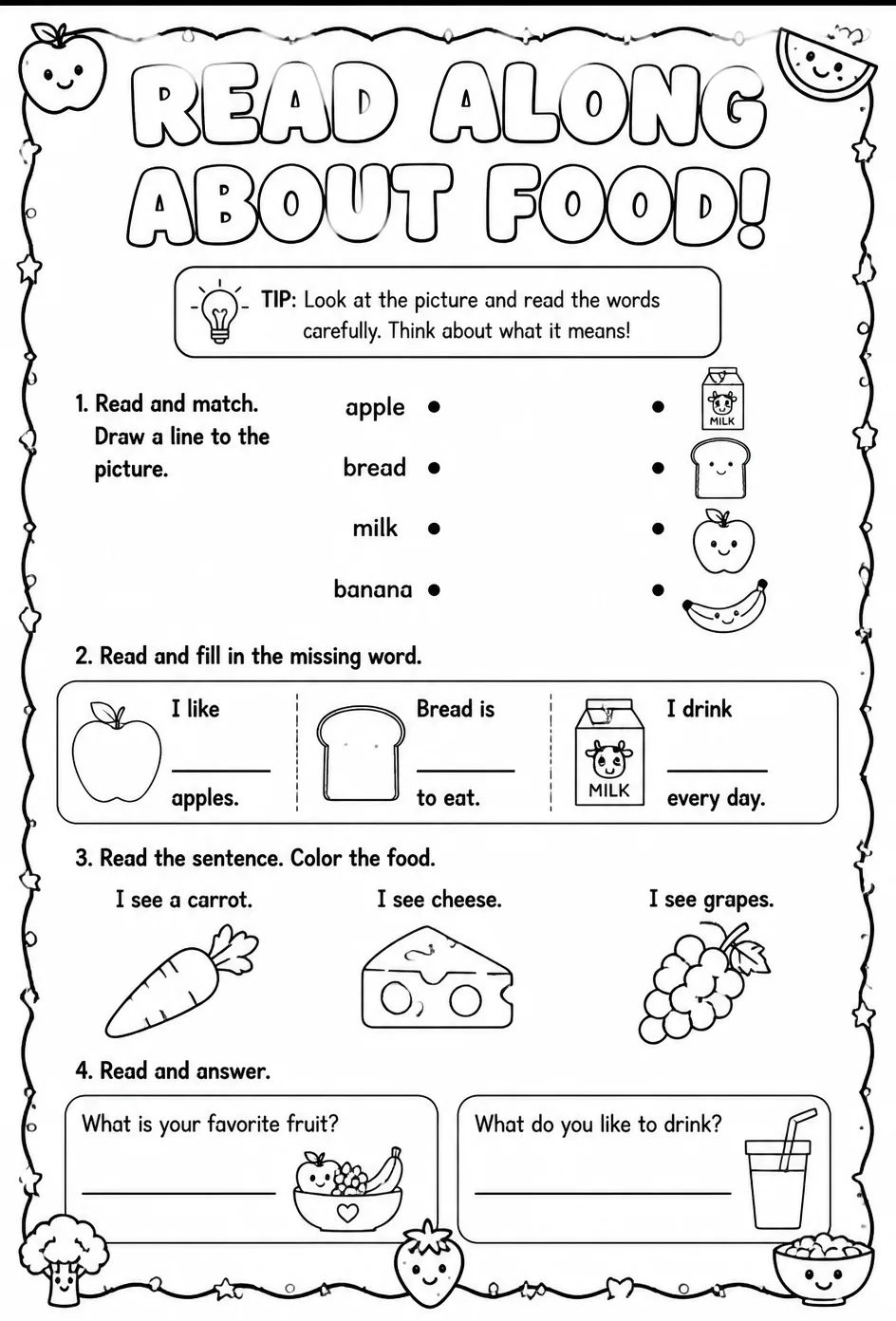 Read along about food