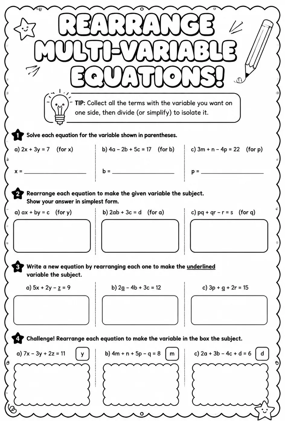 Rearrange multi-variable equations