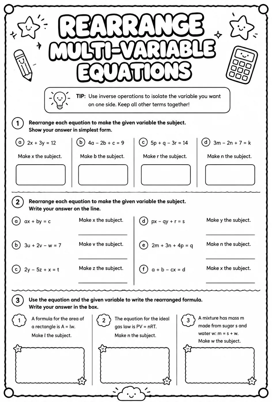 Rearrange multi-variable equations