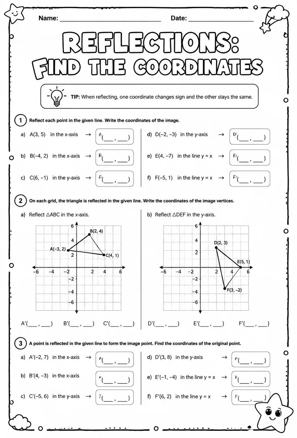 Reflections: find the coordinates