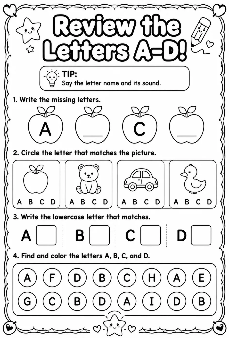 Review the letters A–D