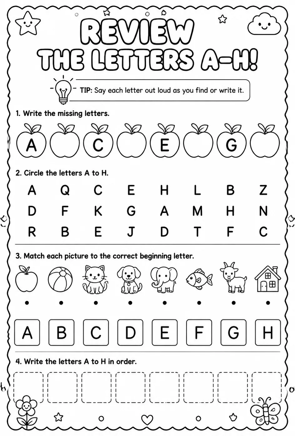 Review the letters A–H