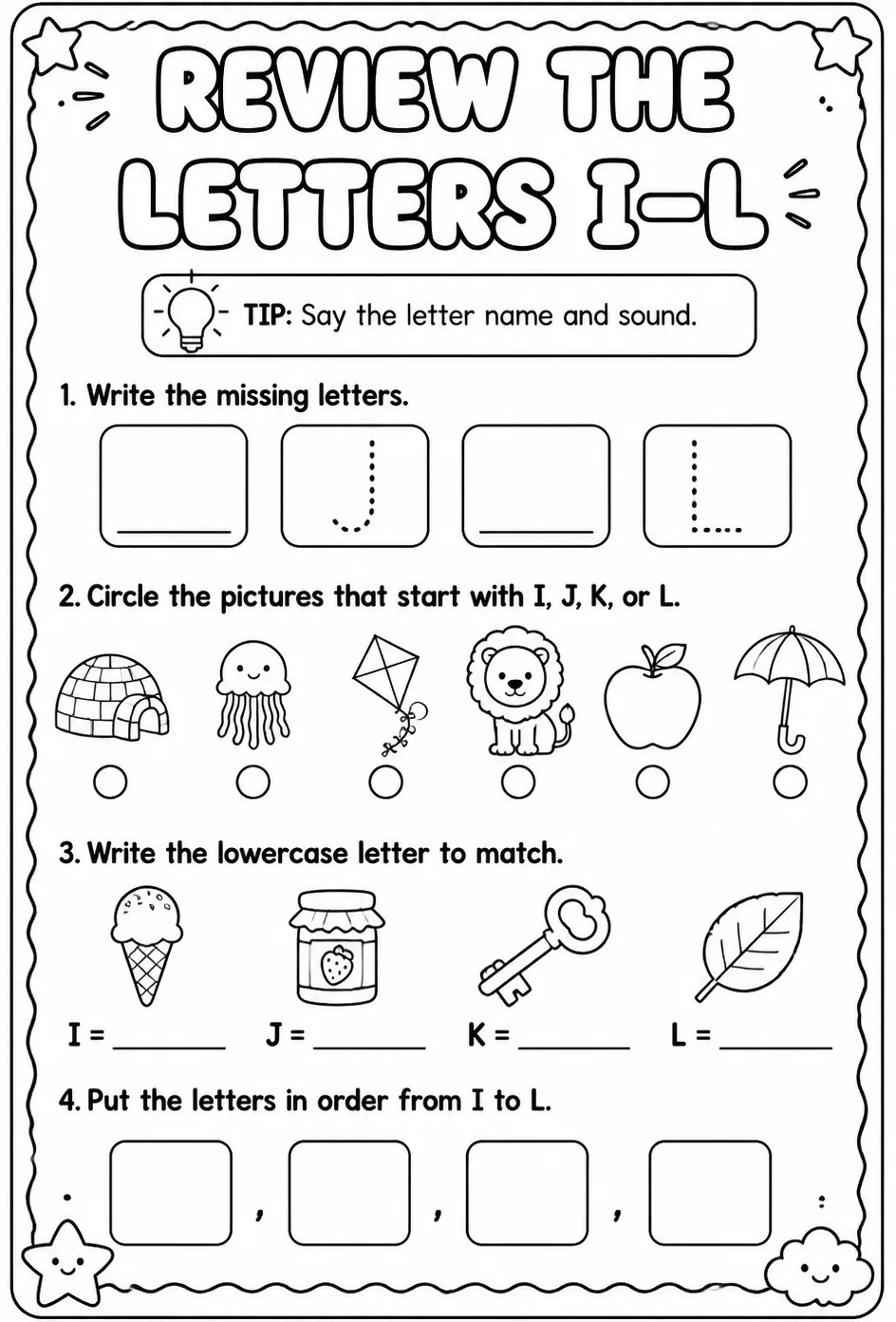 Review the letters I–L