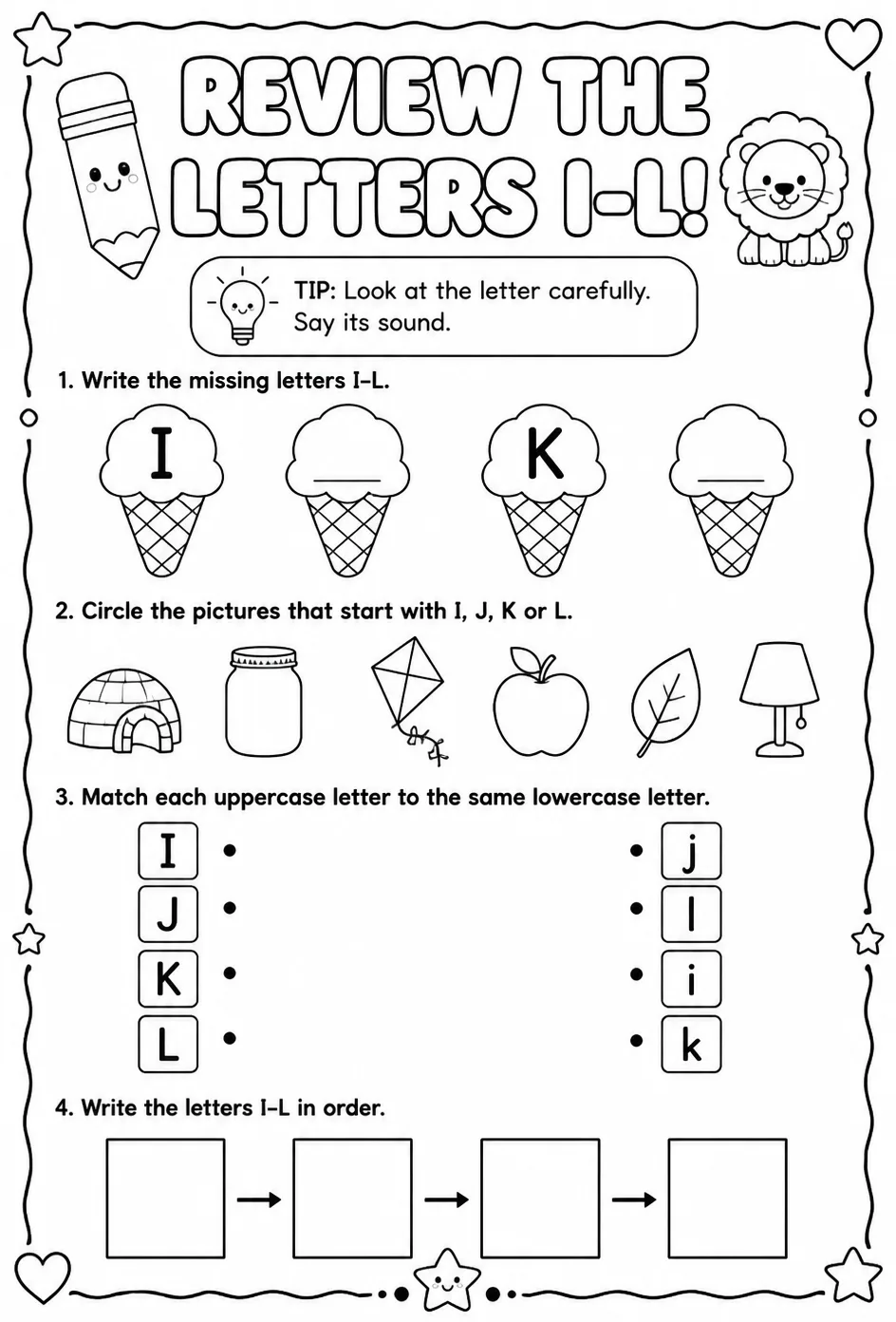 Review the letters I–L
