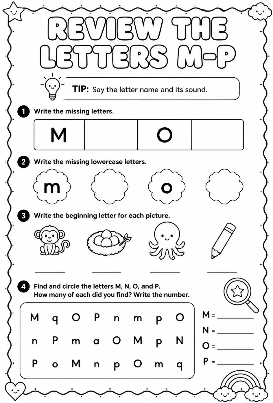 Review the letters M–P