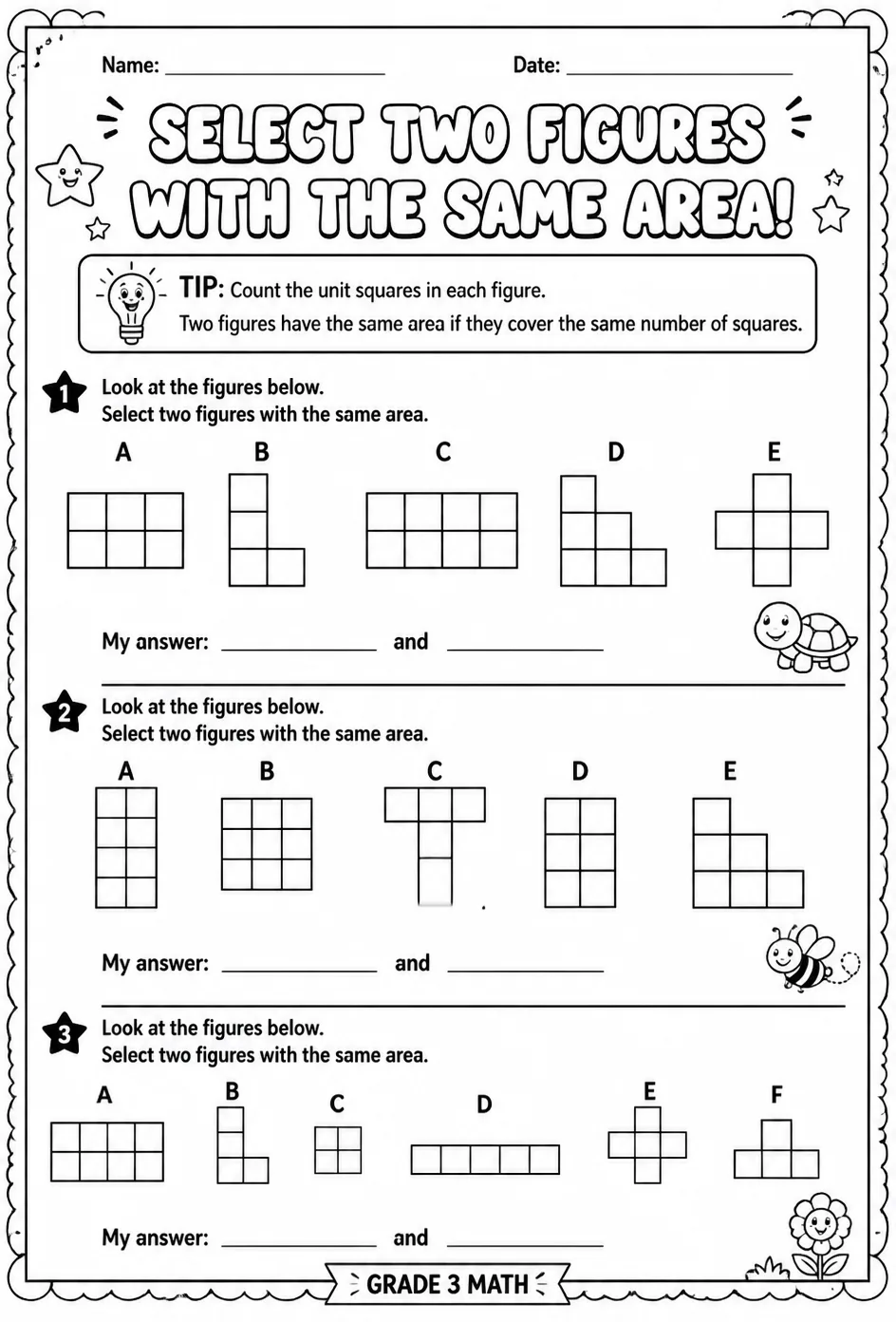 Select two figures with the same area