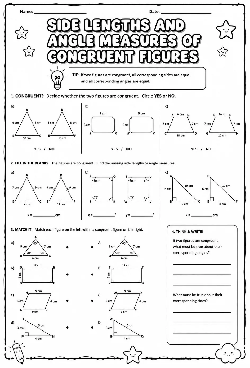 Side lengths and angle measures of congruent figures