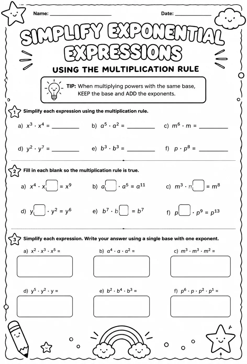 Simplify exponential expressions using the multiplication rule