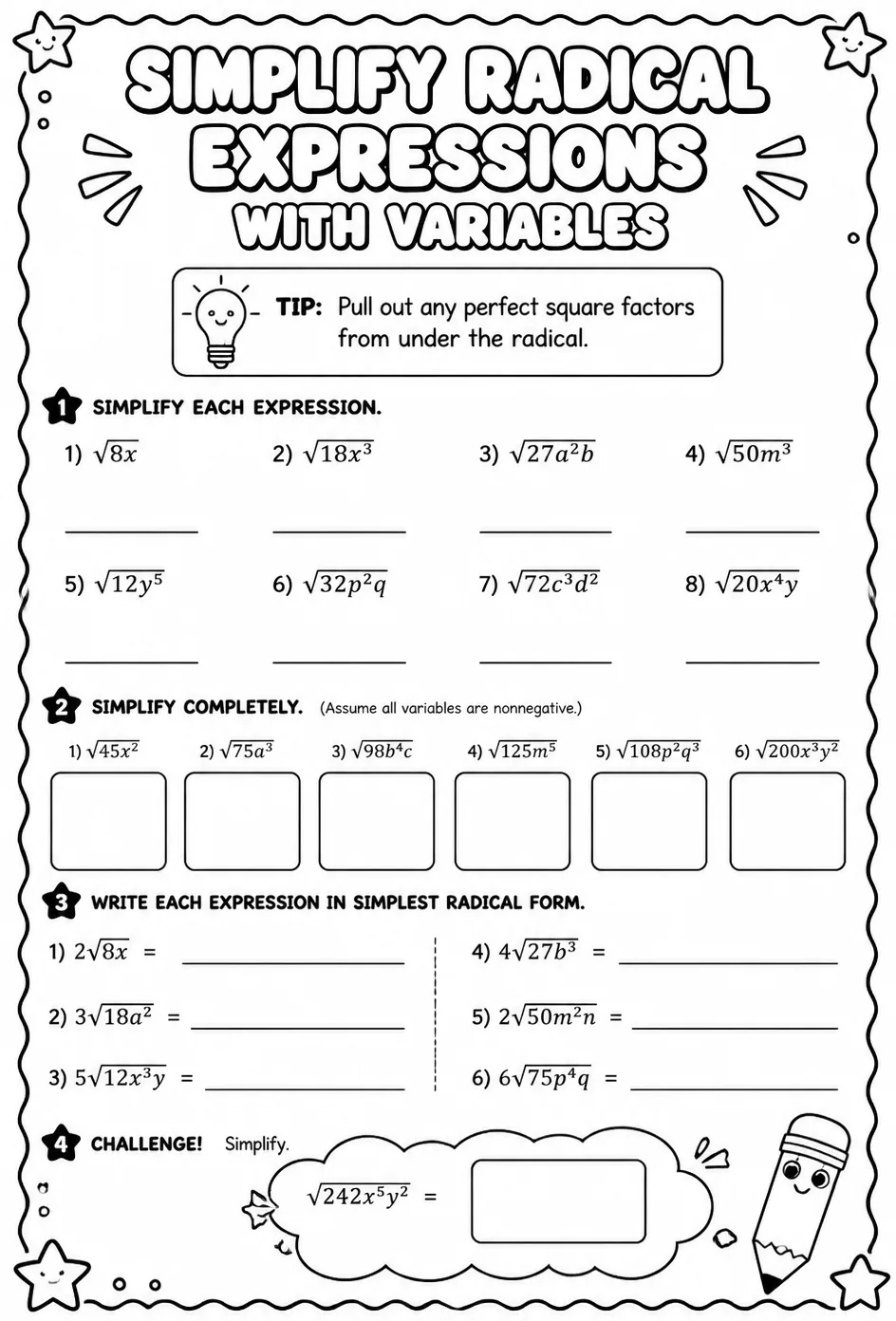 Simplify radical expressions with variables