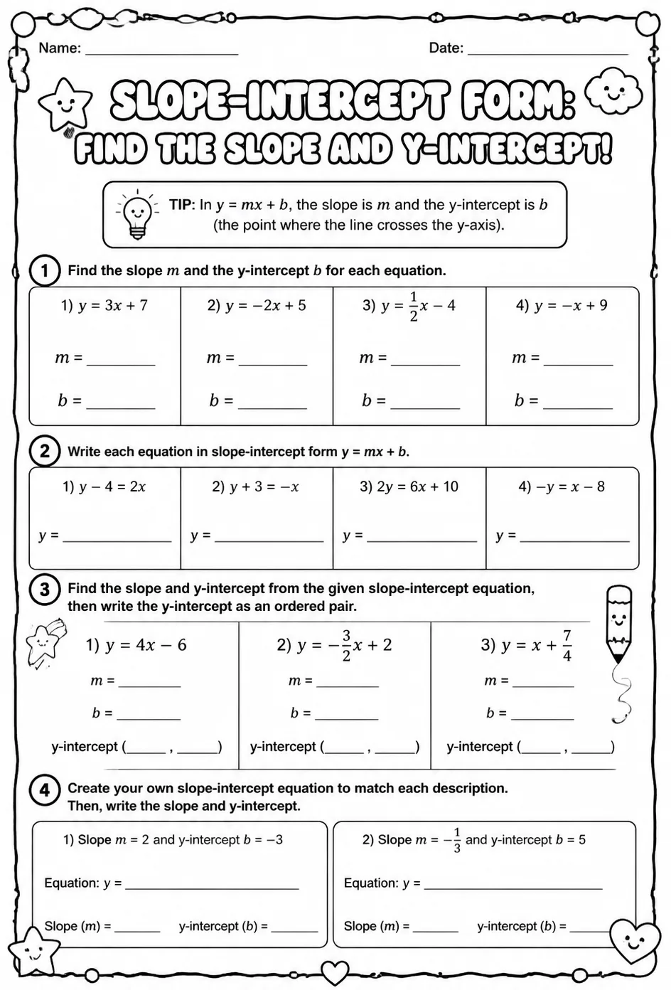 Slope-intercept form: find the slope and y-intercept