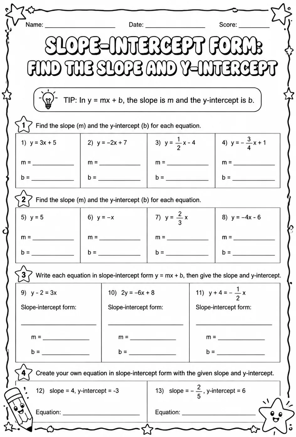 Slope-intercept form: find the slope and y-intercept
