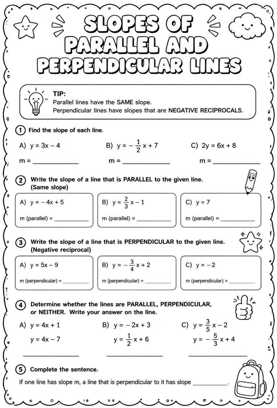 Slopes of parallel and perpendicular lines
