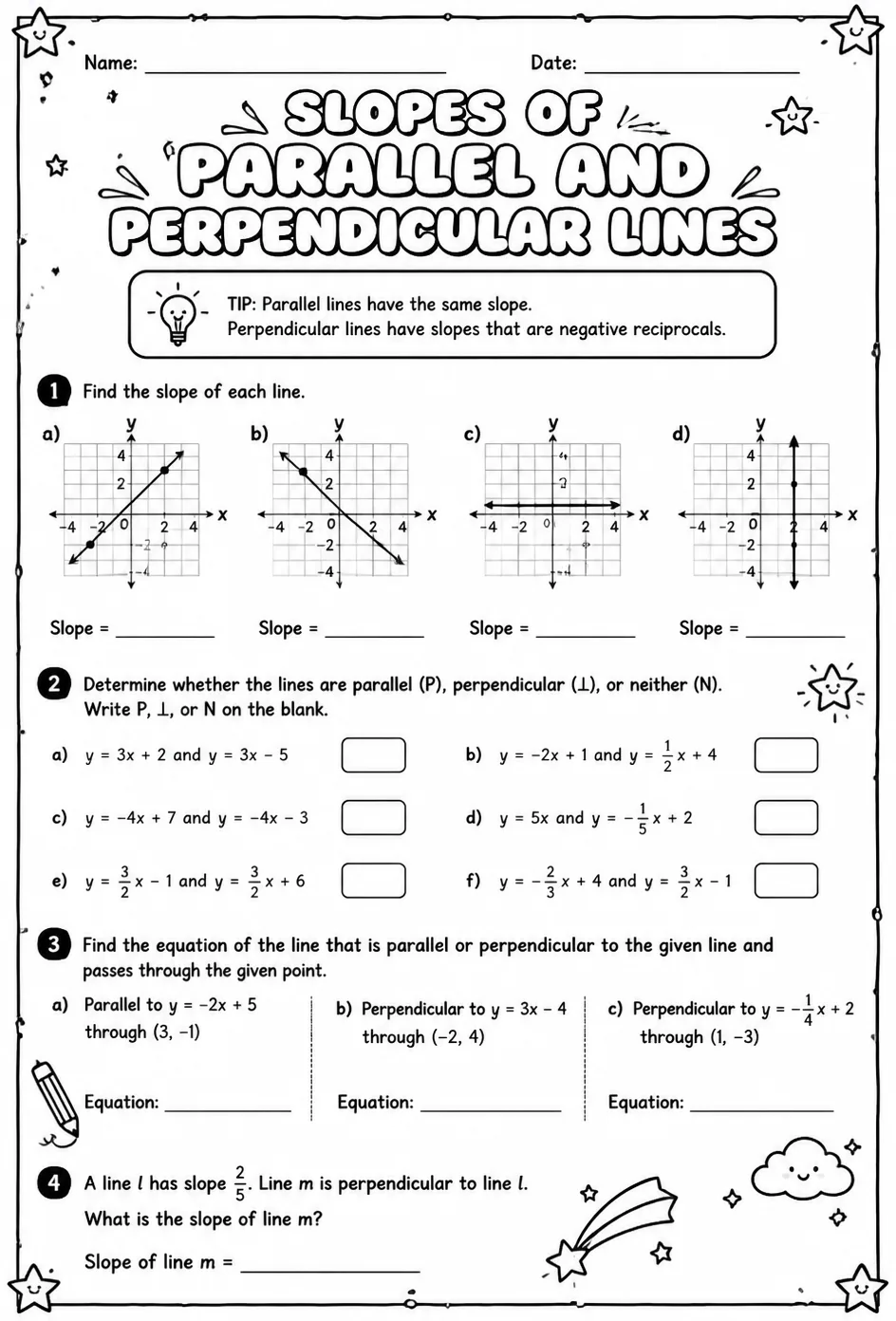 Slopes of parallel and perpendicular lines