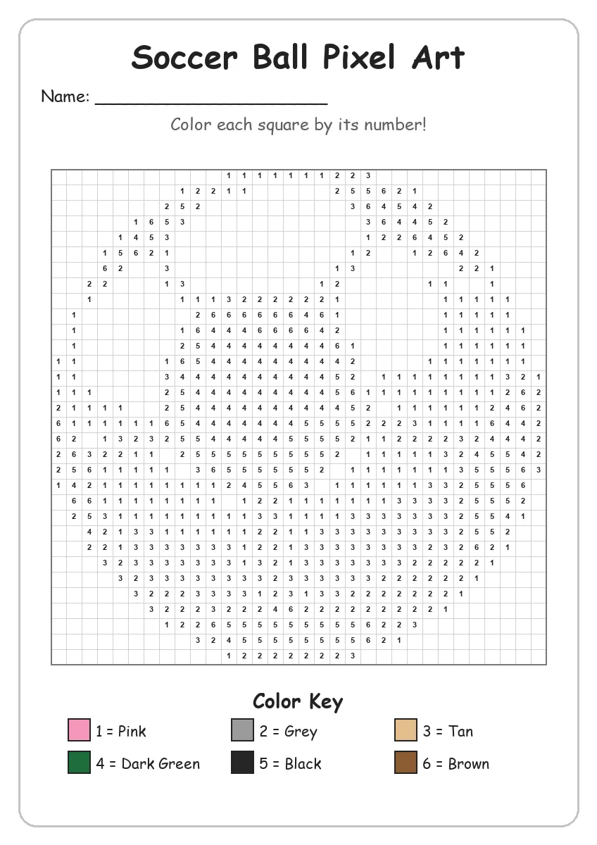Soccer Ball Pixel Art — Color by Number (Grade 2)