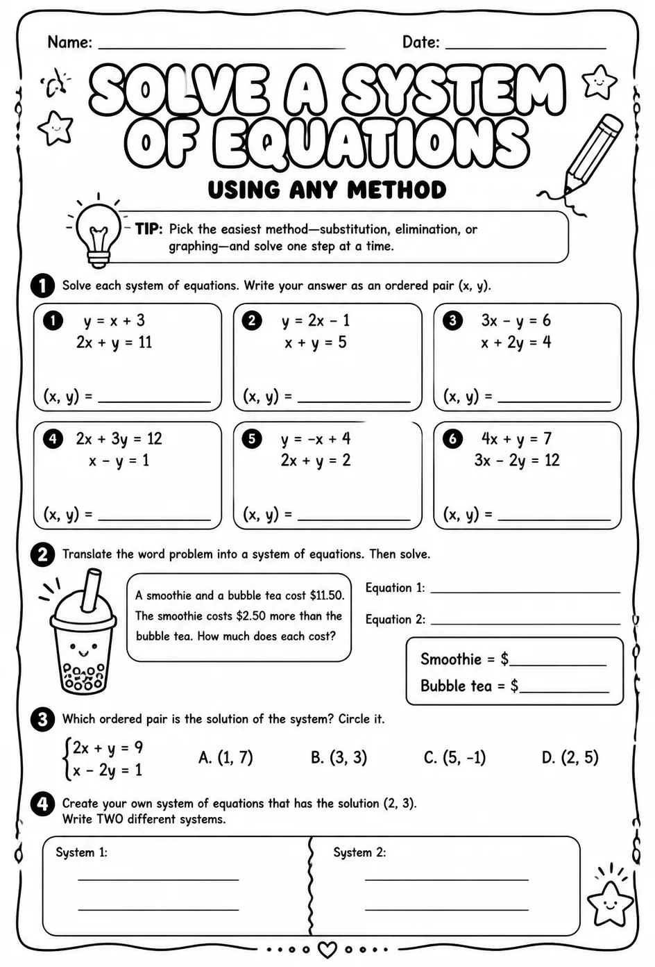 Solve a system of equations using any method
