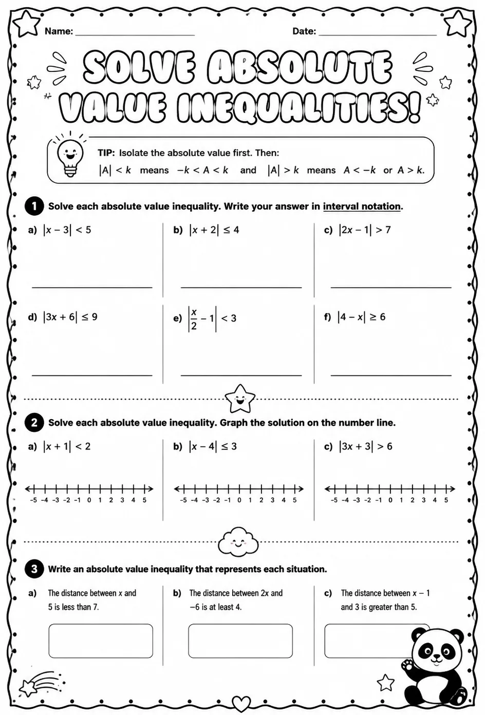 Solve absolute value inequalities