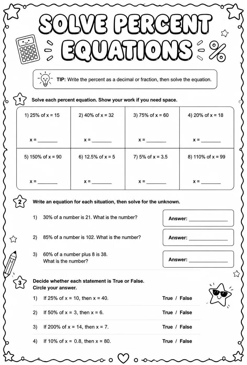 Solve percent equations