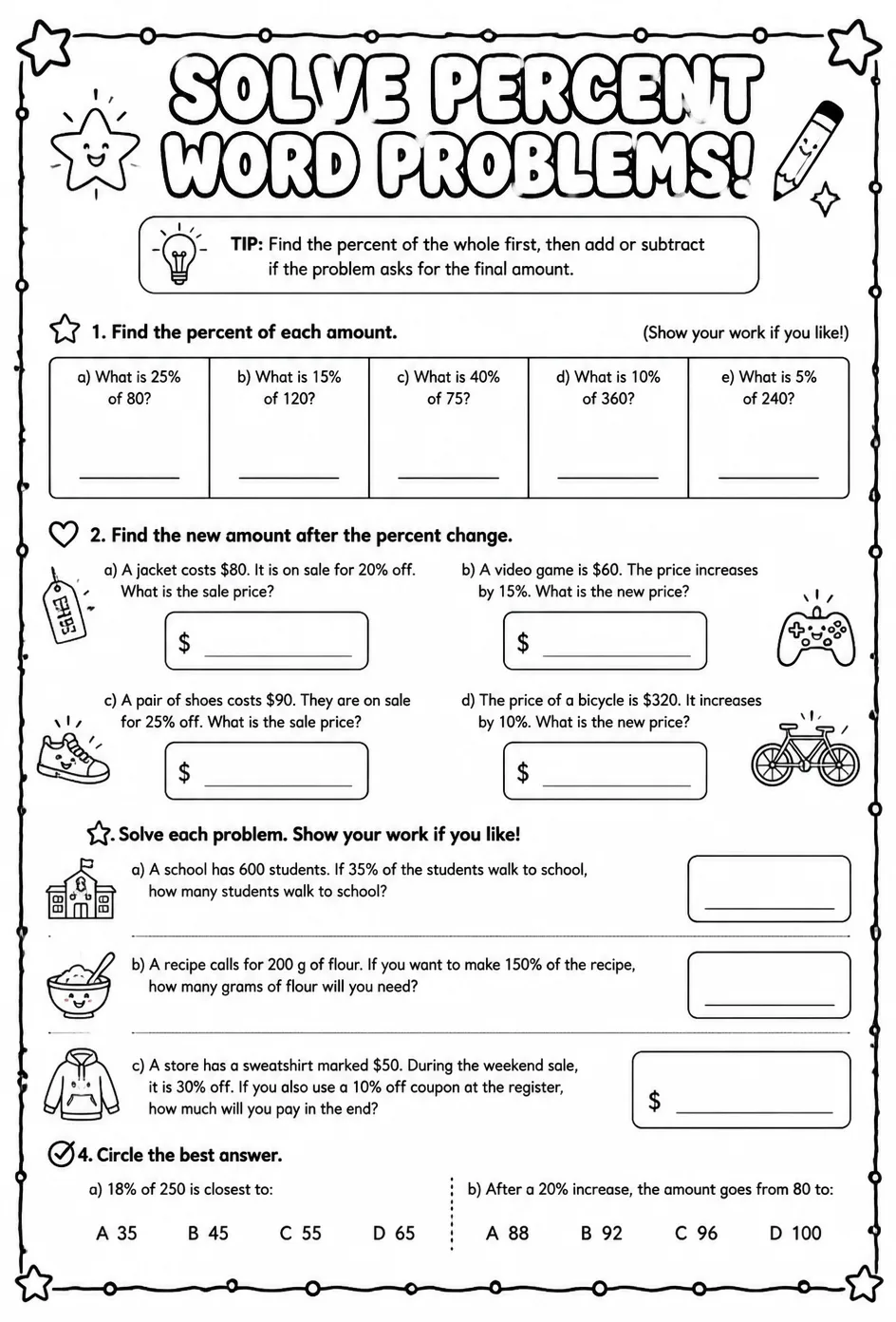 Solve percent word problems