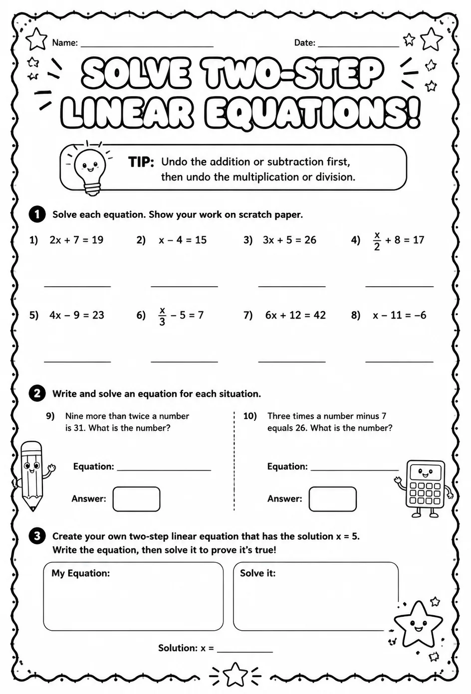 Solve two-step linear equations