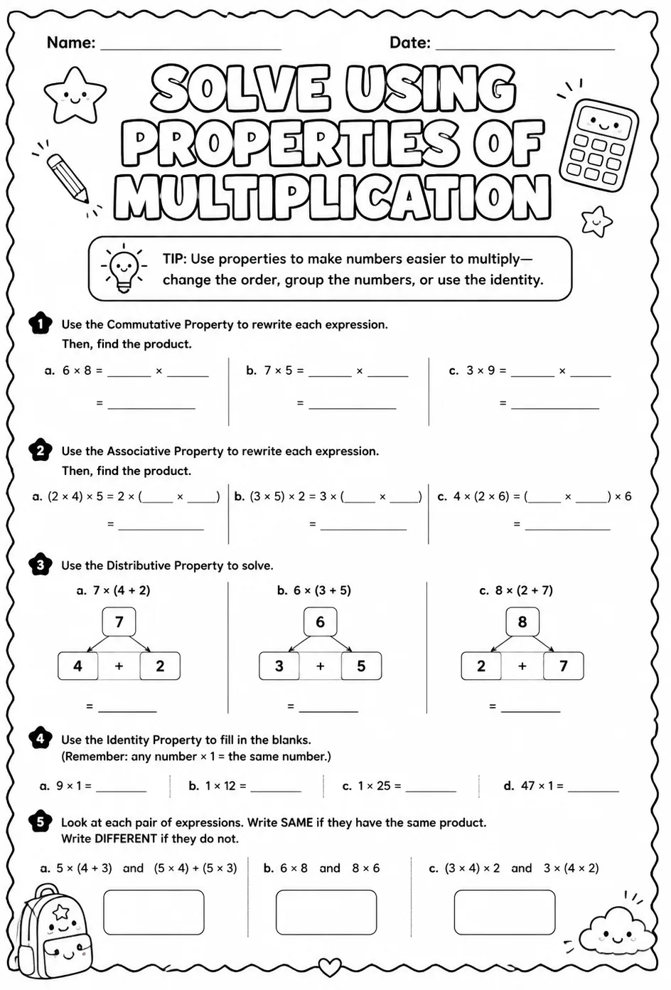 Solve using properties of multiplication