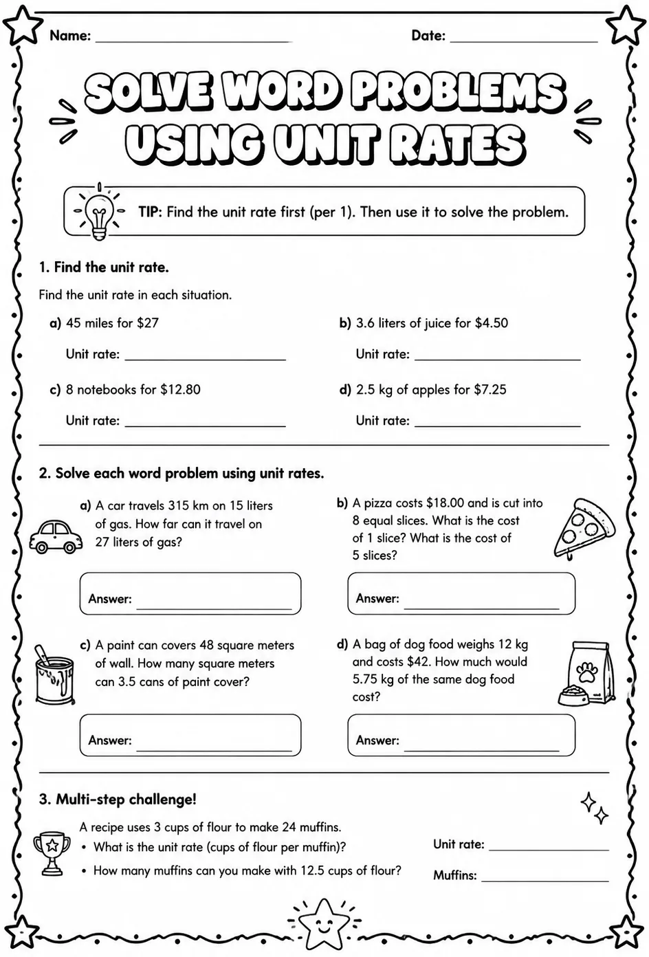 Solve word problems using unit rates