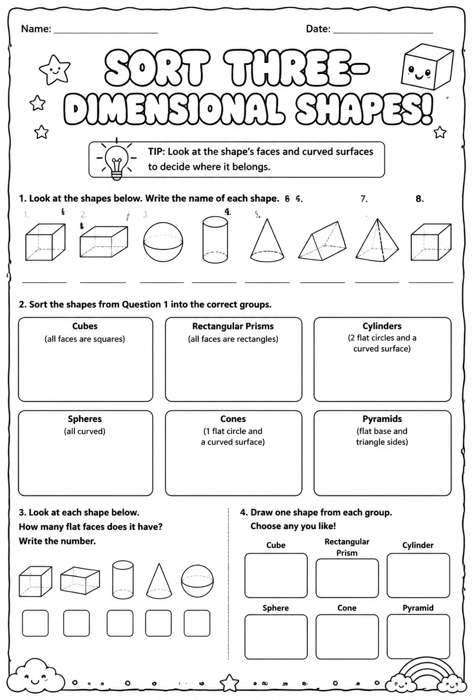 Sort three-dimensional shapes