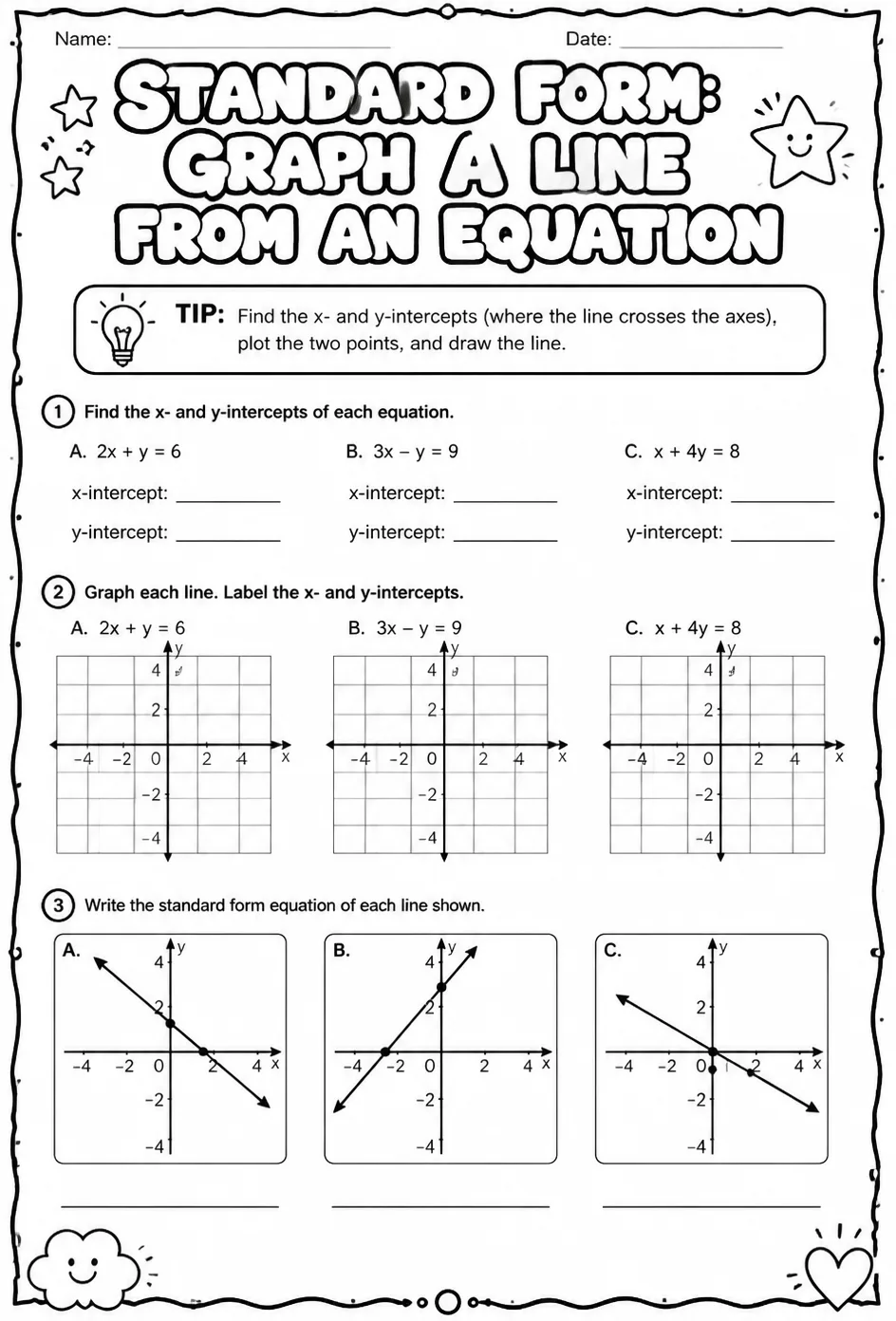Standard form: graph a line from an equation