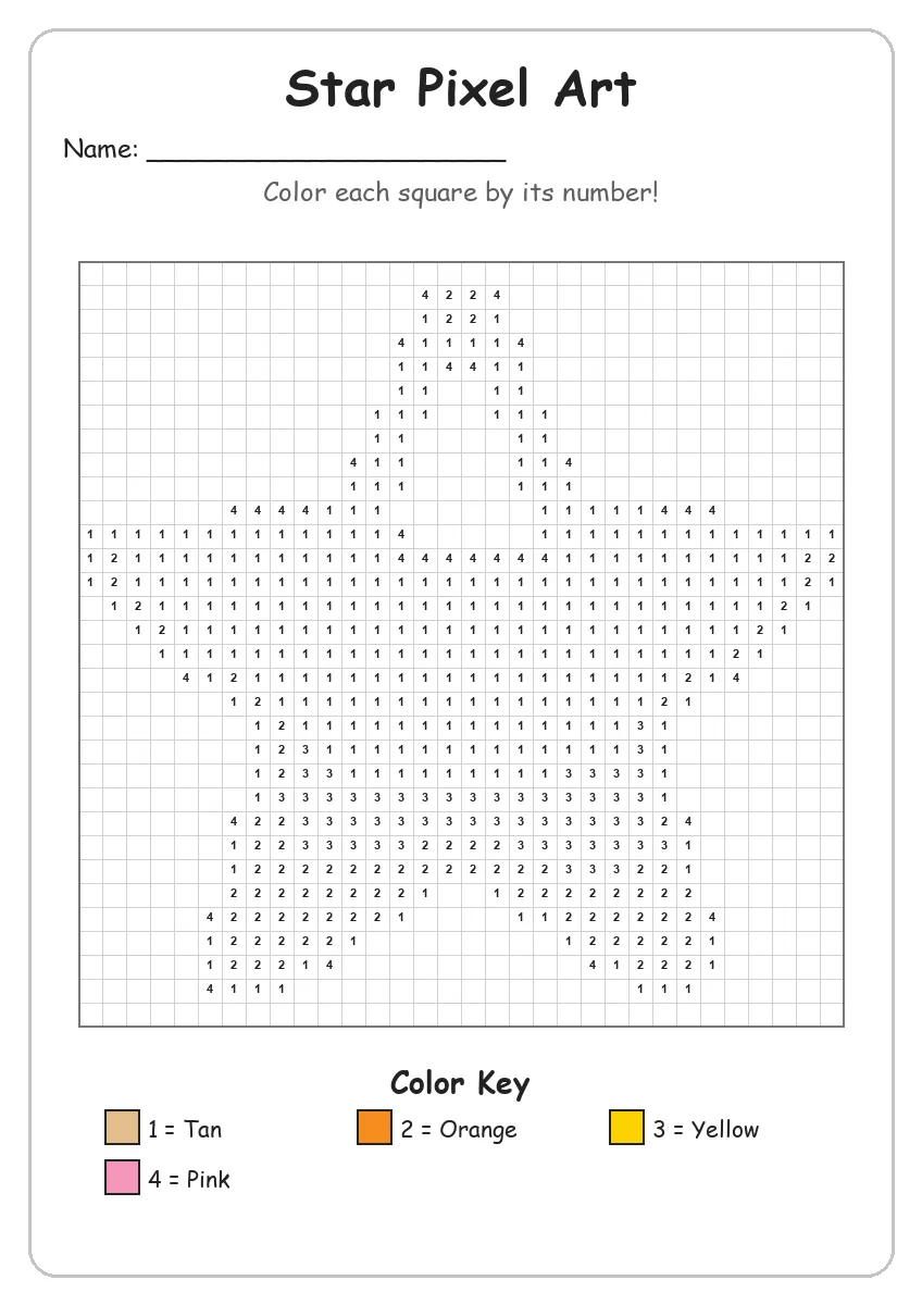 Star Pixel Art — Color by Number (Grade 2)