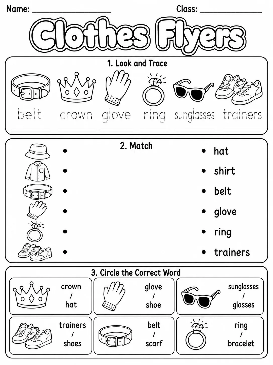 Clothes Flyers Vocabulary Worksheet Pack