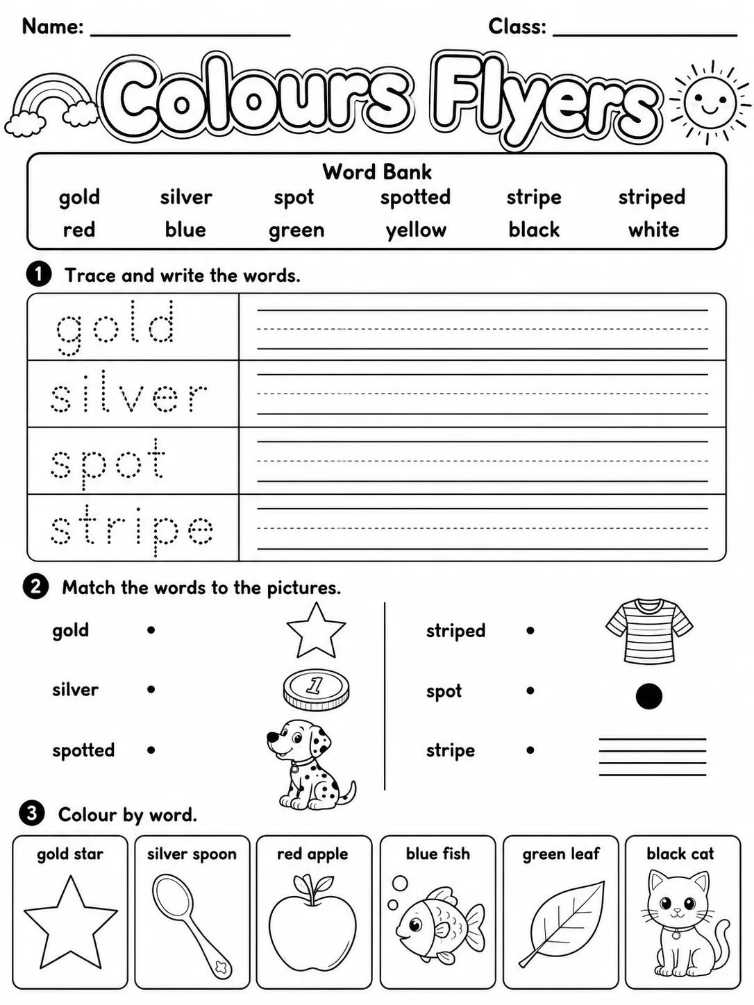 Colours Flyers Vocabulary Worksheet Pack