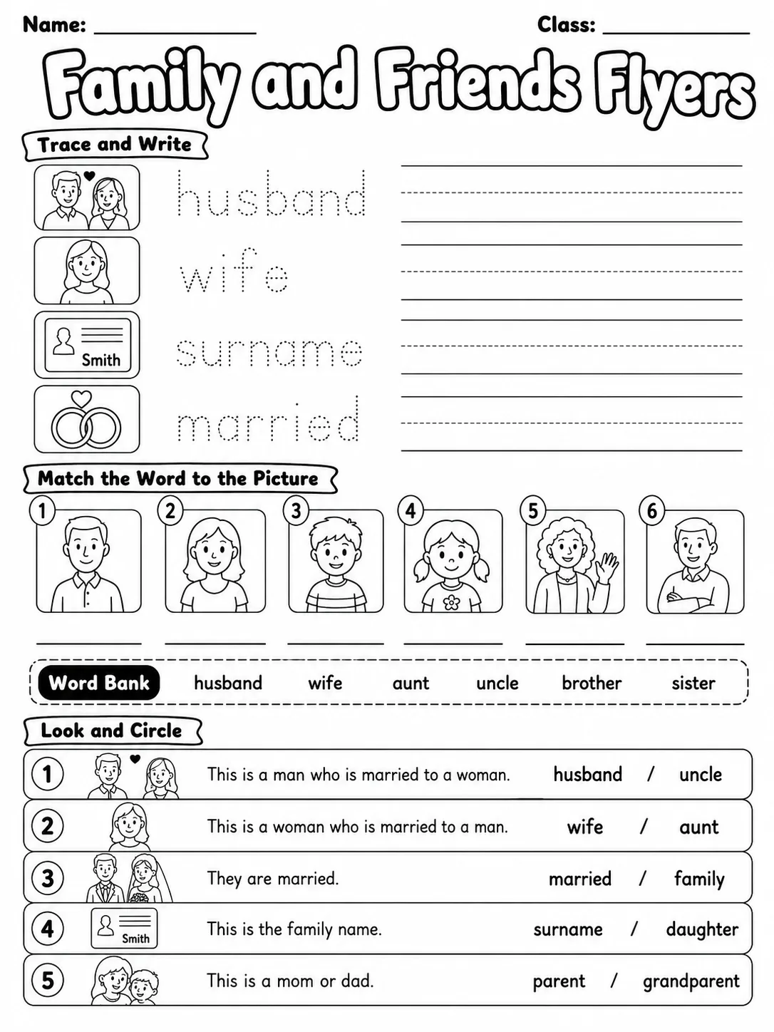 Family and Friends Flyers Vocabulary Worksheet Pack