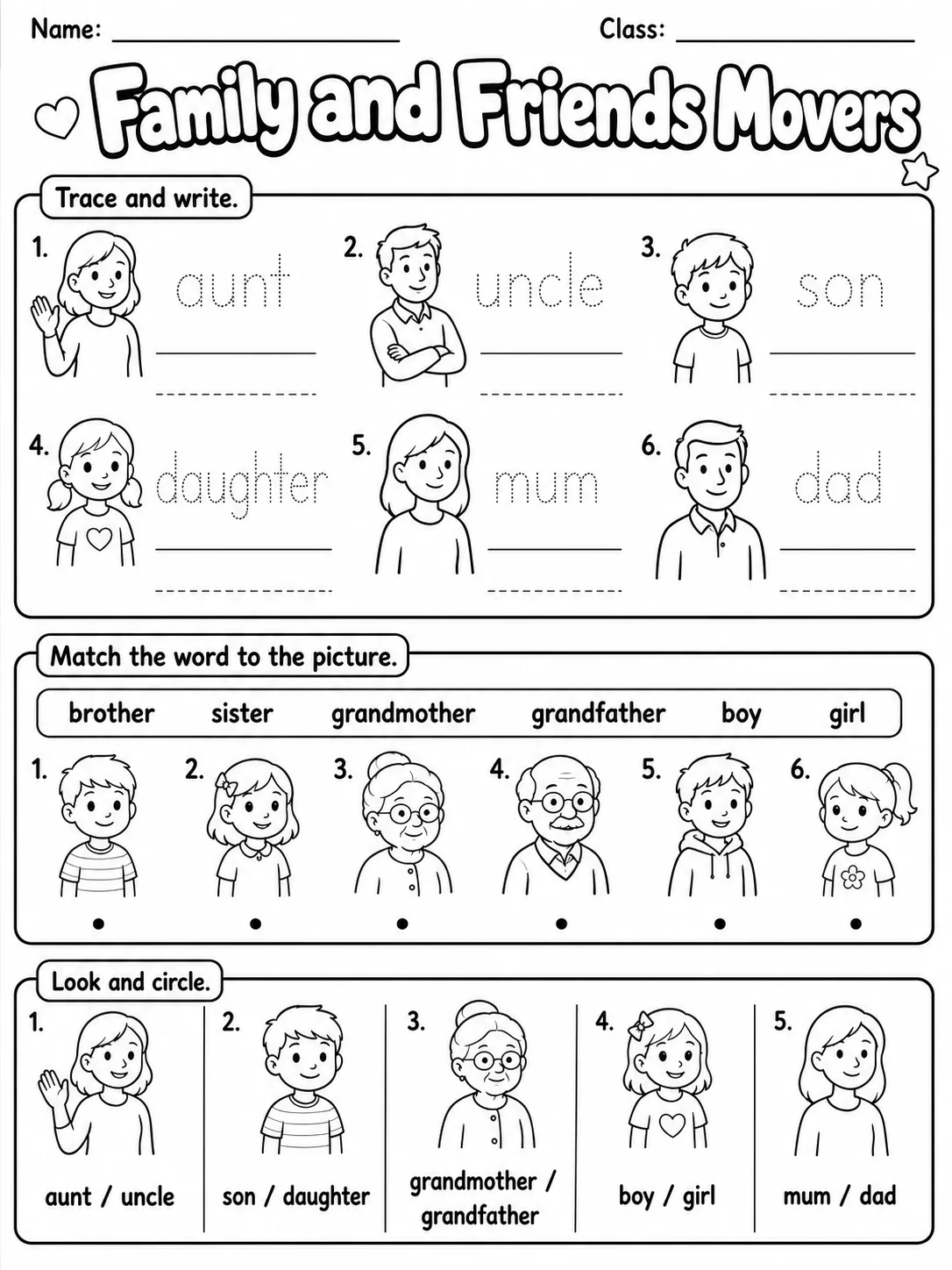 Family and Friends Movers Vocabulary Worksheet Pack