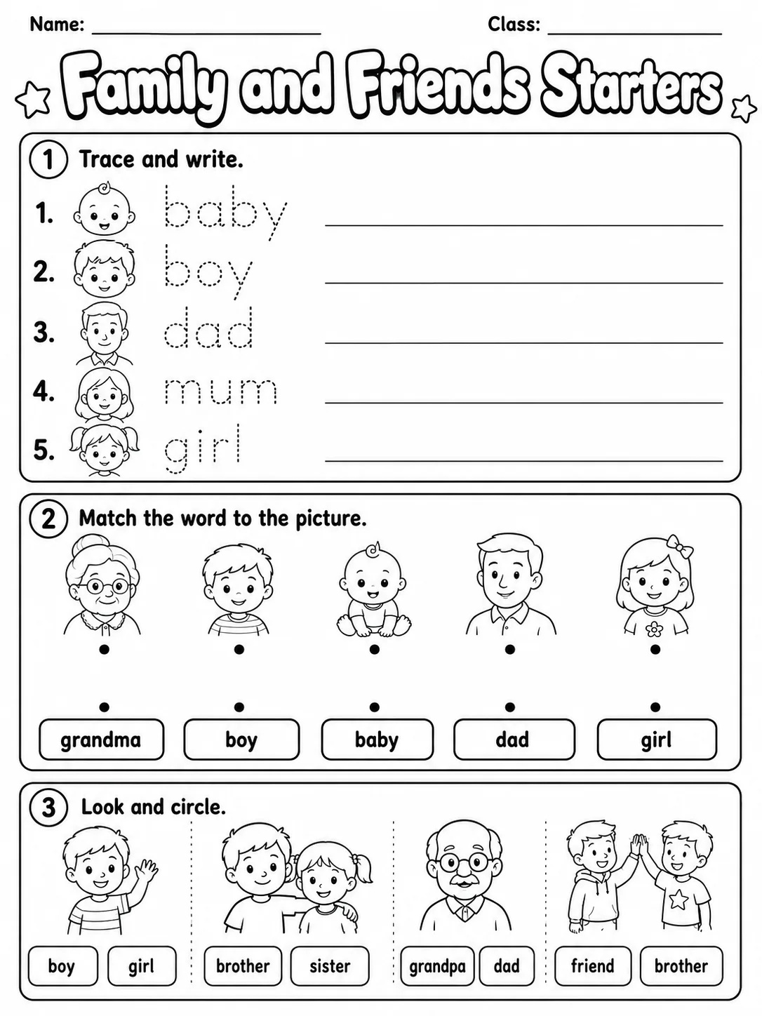 Family and Friends Starters Vocabulary Worksheet Pack