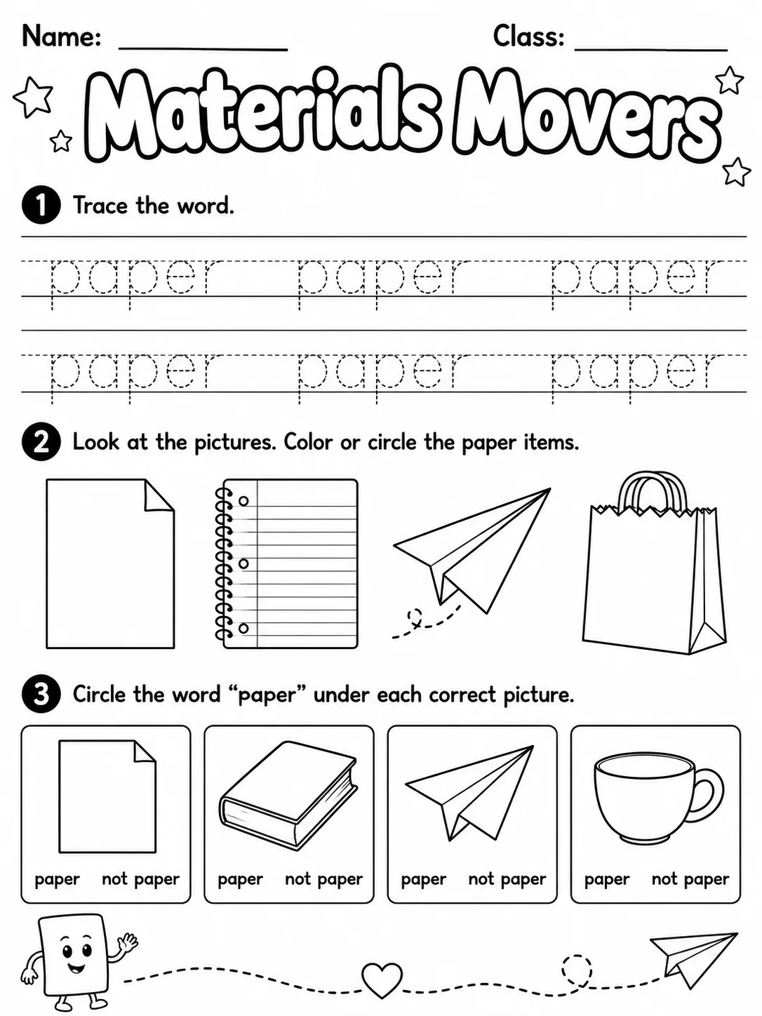 Materials Movers Vocabulary Worksheet Pack