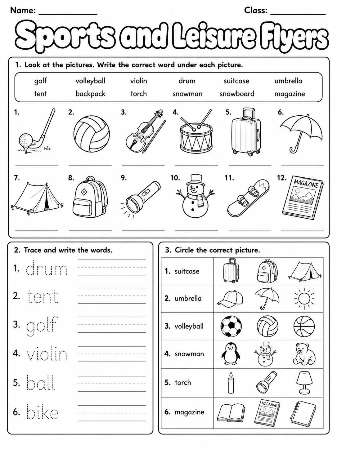Sports and Leisure Flyers Vocabulary Worksheet Pack