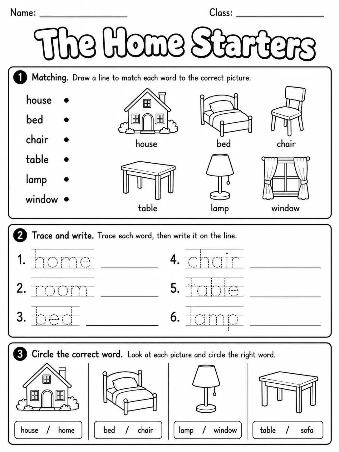 The Home Starters Vocabulary Worksheet Pack