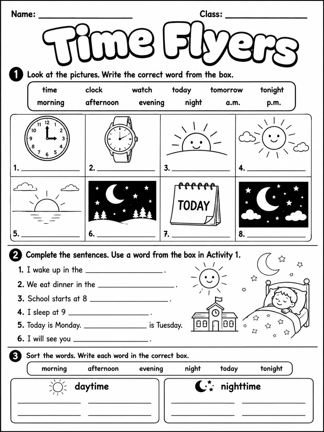Time Flyers Vocabulary Worksheet Pack