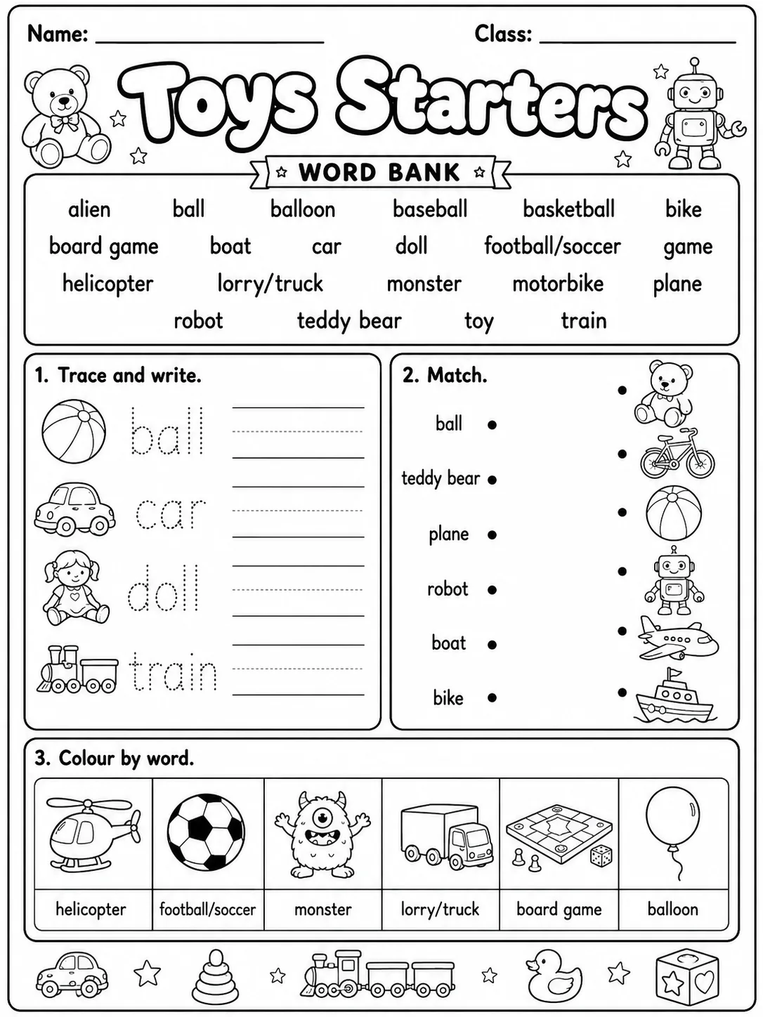 Toys Starters Vocabulary Worksheet Pack
