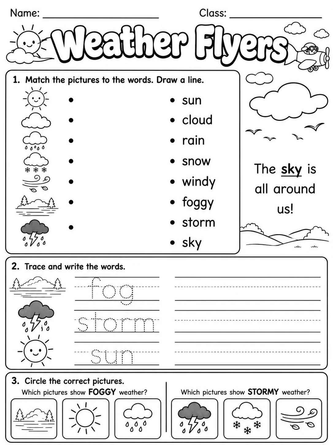 Weather Flyers Vocabulary Worksheet Pack