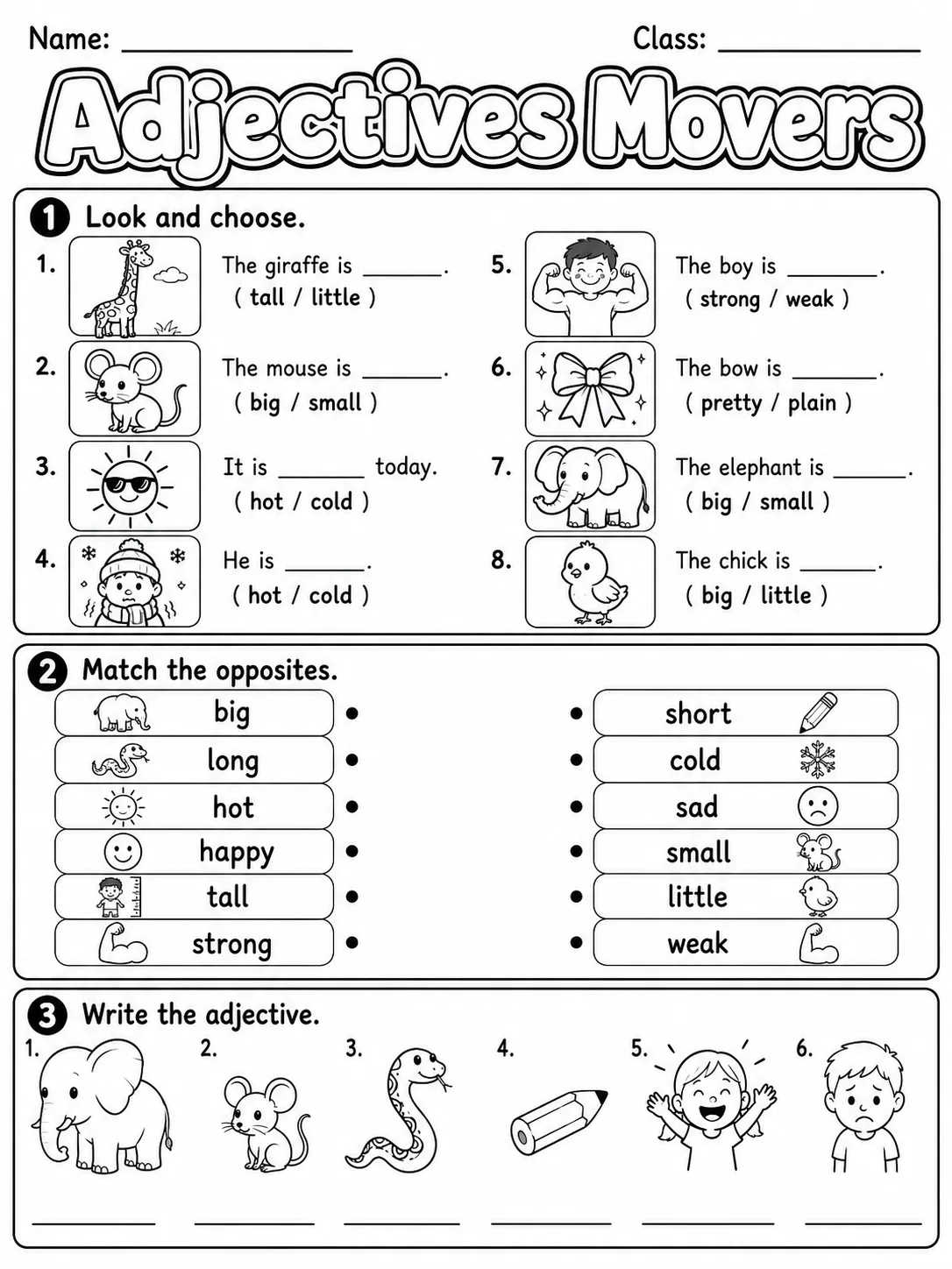 Adjectives Movers Vocabulary Worksheet Pack