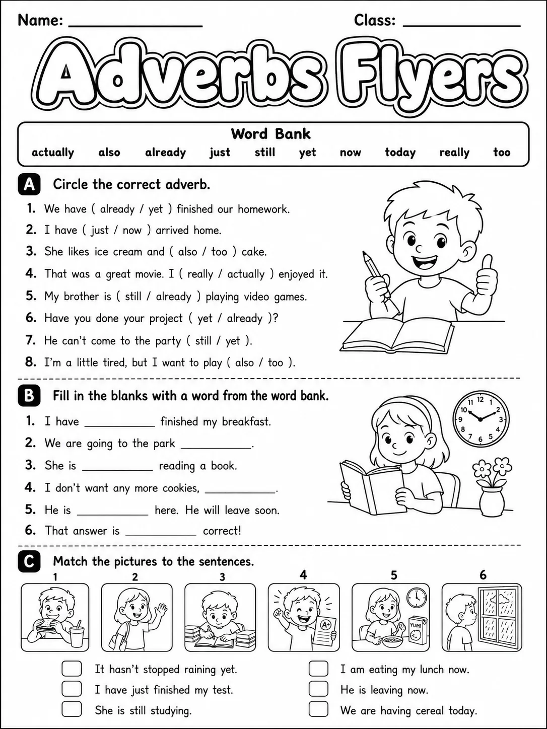 Adverbs Flyers Vocabulary Worksheet Pack