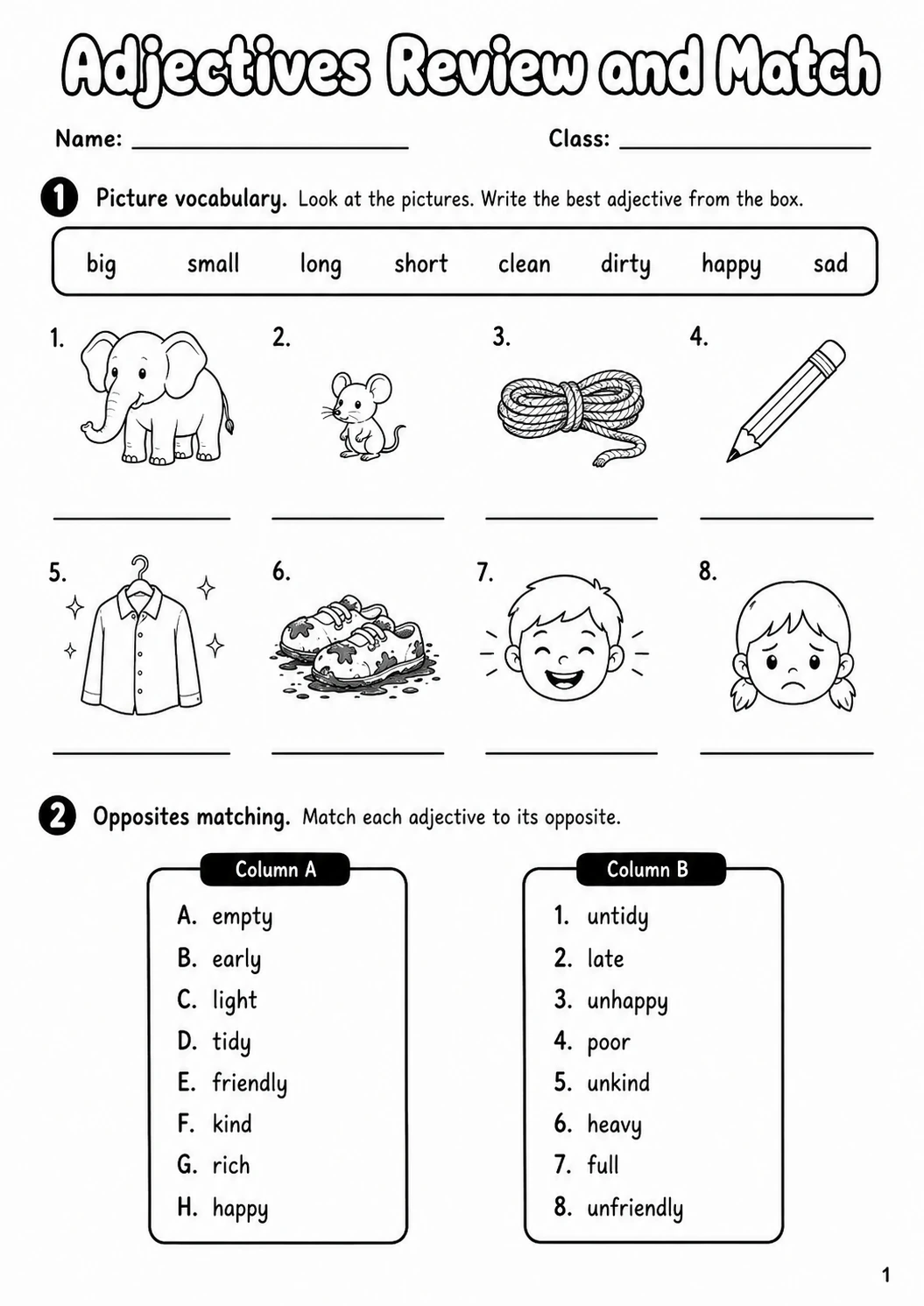 Adjectives Flyers Grammar Worksheet Pack