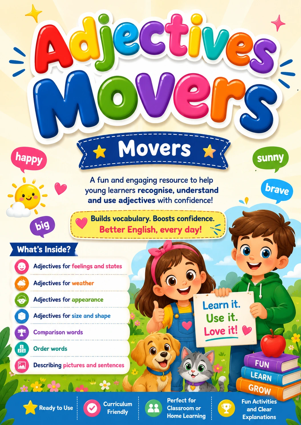 Adjectives Movers Grammar Worksheet Pack