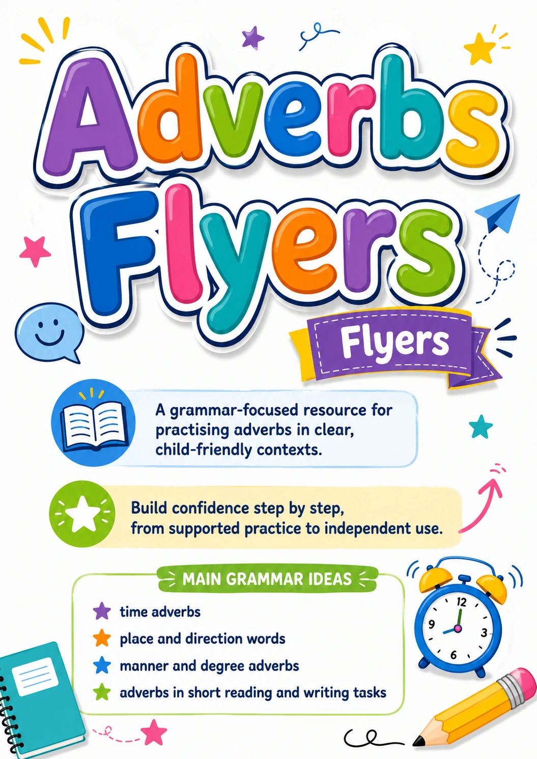 Adverbs Flyers Grammar Worksheet Pack