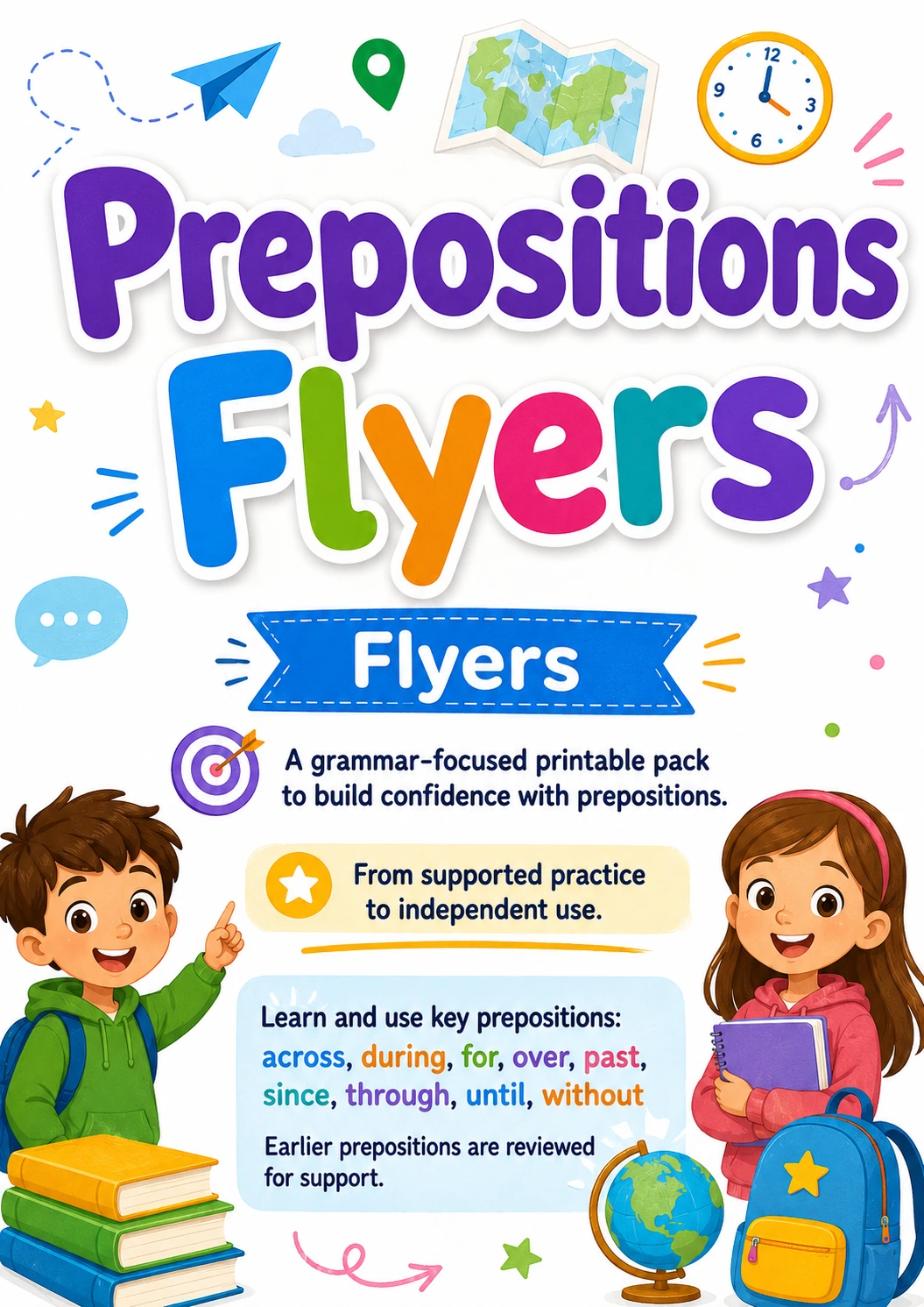 Prepositions Flyers Grammar Worksheet Pack