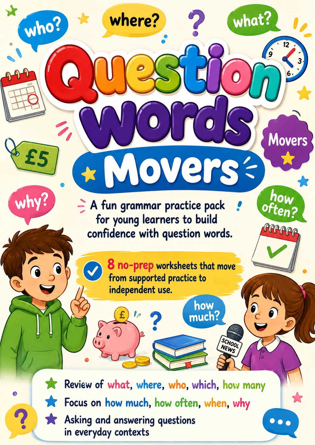 Question words Movers Grammar Worksheet Pack