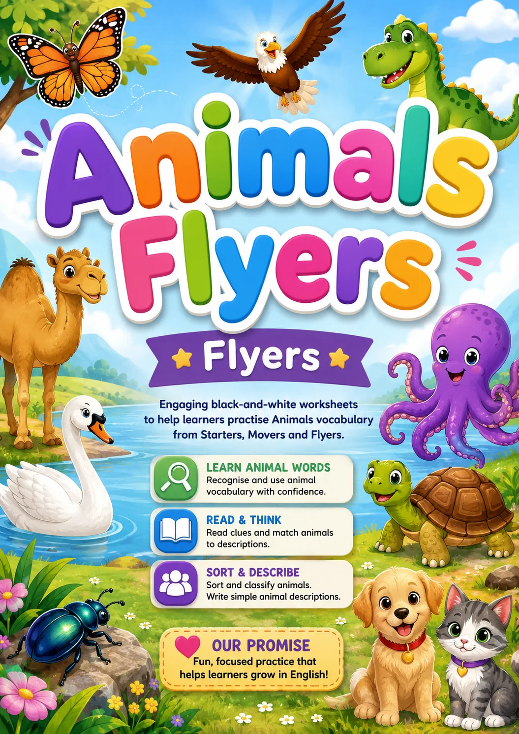 Animals Flyers Vocabulary Worksheet Pack
