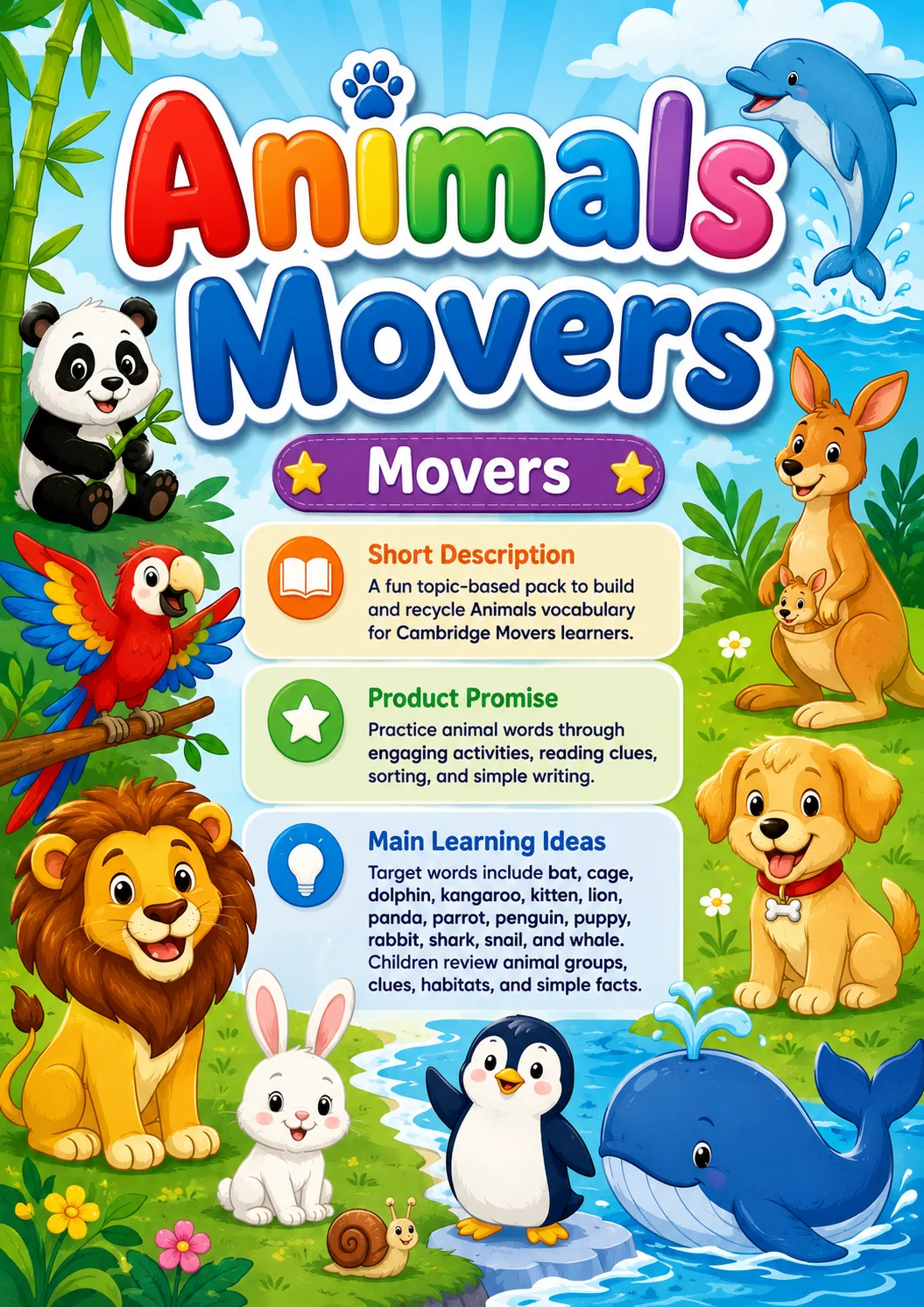 Animals Movers Vocabulary Worksheet Pack